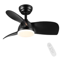 28 In Intergrated LED Ceiling Fan, Downrod Mounted 3-Blade Fan with 6 Wind Speeds, Remote Control and Color-changing LED Light, Modern Ceiling Fan for Home&Office&Dorm, Black