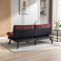 Chenille Fabric Futon Sofa Bed, Modern Convertible Sleeper Sofa Loveseat with Adjustable Backrest and 6 Sturdy Legs, Upholstered Loveseat Couch Sofa for Living Room, Office, Wine Red