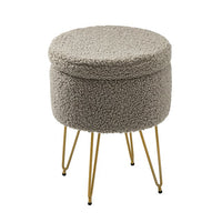 15" Wide Round Storage Ottoman Footstools with Anti-Slip Pad, Round Vanity Stool Chair with Metal Legs, Sherpa Polyester Fabric Small Side Table Coffee Table for Living Room, Hallway and Bedroom, Gray