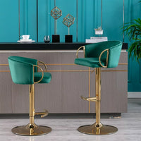 Velvet Swivel Bar Stools Set of 2, Modern Dining Chairs with Chrome Footrest and Base, Counter Height Bar Chairs, Swivel Height Adjustable Mechanical Lifting Barstool, for Kitchen Island, Pub, Green