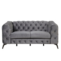 Velvet Loveseat Sofa Couch, Upholstered Accent Sofa Bed 2-seat Arm Couch with Button Tufted Back & Metal Legs, 2-Person Tufted High Back Sofa Leisure Couch Club Sofa for Living Room Bedroom, Gray