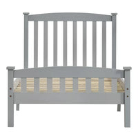 Twin Size Wood Bed Frame with Vertical Stripes Headboard and Footboard for Kids Teens, Modern Platform Bed Frame with Wood Slat Support, Mattress Foundation, Easy Assembly, Grey