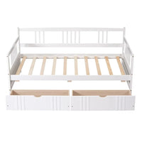 Twin Size Daybed Frame with 2 Drawers, Wooden Sofa Bed for Bedroom Living Room, Wood Low Platform Bed with Storage Drawers, Dual-use Bedroom Furniture, No Box Spring Needed, White