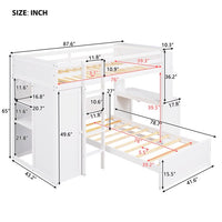 Twin Size Loft Bed with a Stand-alone Bed,Wood Loft Bed Frame with Shelves,Desk,and Wardrobe,Twin Over Twin Bunk Bed for Kids Teens Adults,White