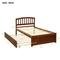 Twin Size Platform Bed Wood Bed Frame with Trundle, Mattress Foundation, Wood Slat Support, No Box Spring Needed, Easy Assembly, Walnut