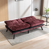 Chenille Fabric Futon Sofa Bed, Modern Convertible Sleeper Sofa Loveseat with Adjustable Backrest and 6 Sturdy Legs, Upholstered Loveseat Couch Sofa for Living Room, Office, Wine Red