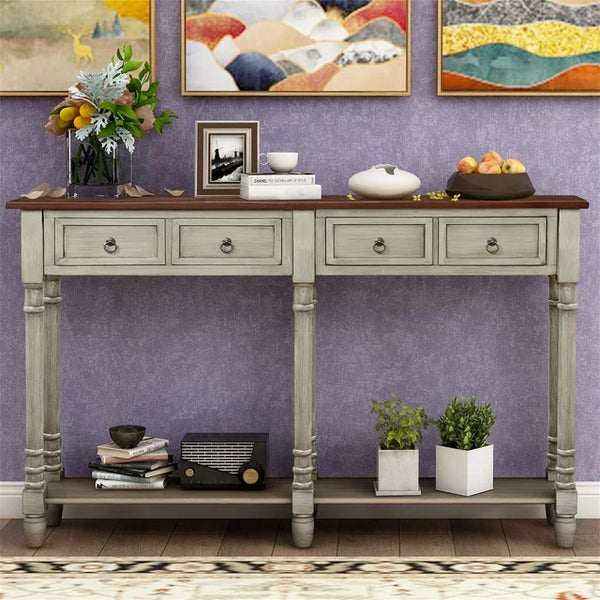 Console Table with Drawers, Long Shelf Sofa Table, Long Accent Entry Console Table with Drawers & Bottom Open Shelf, Ideal for Living Room,Entryway, Hallway, Antique Gray