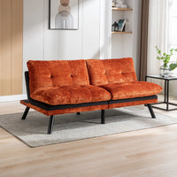 Convertible Futon Sofa Bed, Modern Convertible Chenille Sofa Bed, 71.6" Folding Loveseat Sofa Sleeper Sofa, Breathable Futon Couch Bed, with Adjustable Backrest, for Compact Small Spaces, Orange