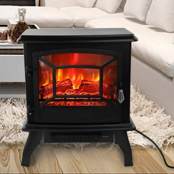 Electric Fireplace Stove Space Heater 1400W Portable Freestanding with Thermostat, Realistic Flame Logs Vintage Design for Corners, CSA Approved-20" H