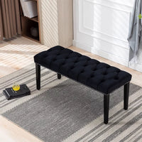 Elegant Velvet Entryway Bench, Upholstered Tufted Bedroom End of Bed Bench Ottoman, Modern Footrest Stool with Deep Buttons, Velvet Dining Bench for Living Room Foyer Bedroom, Black