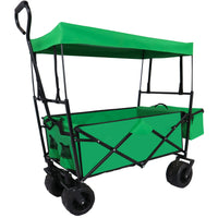 Folding Wagon Garden Cart 250LBS Capacity, Portable Beach Trolley Cart with Removable Canopy, Collapsible Wagon Cart with 4 Universal Wheels for Shopping Park Picnic, Beach Trip, Camping, Green