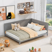 Full Size Daybed, Wooden Low Platform Bed Frame with L-shaped Headboard and Sturdy Slats Support, Multi-Functional Sofa Bed for Kids Adults Bedroom, No Box Spring Needed, Gray