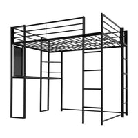 Full Size Loft Bed with 2 Built-in Ladders, Metal Loft Bed Frame, Multifunctional Loft Bed with Desk and Shelves, Space-Saving Bed Frame with Strong Board Slats, Hold up to 240lbs, Black