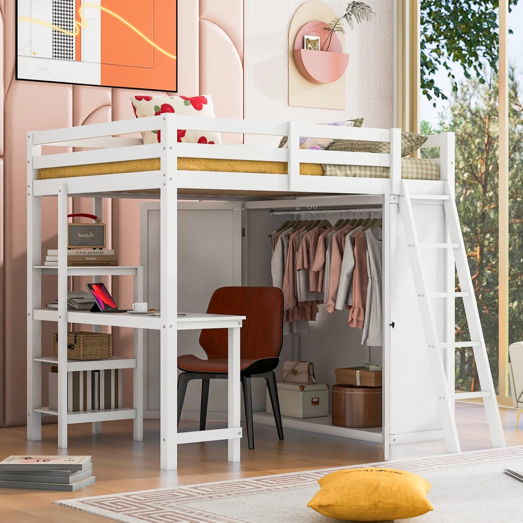 Loft bed with desk online for teenage girl