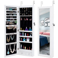 Jewelry Cabinet Wall Door Mounted,6 LEDs Lockable Jewelry Armoire with Full Length Mirror, Cosmetics Tray, Lipstick Brush Holders, Jewelry Organizer Cabinet for Women Girls (White)