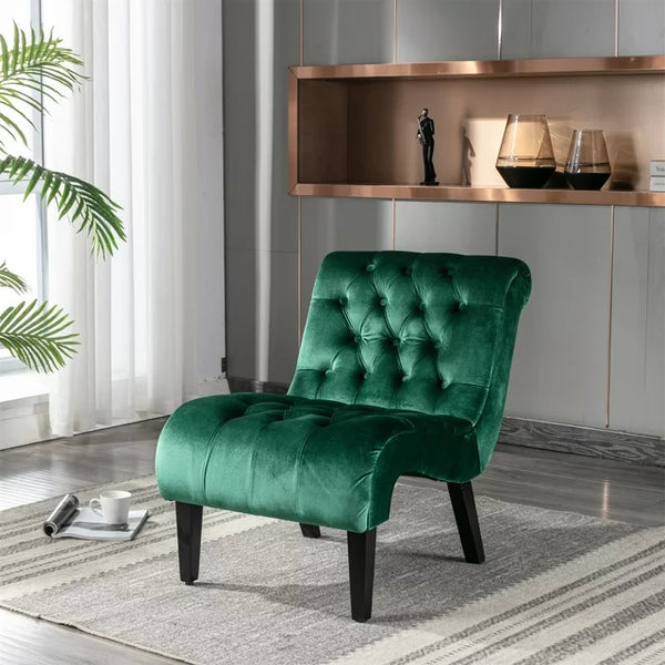 Mid Century Accent Living Room Chair, Velvet Lounge Chair with Tufted Button High-Back, Ergonomics Comfy Single Leisure Sofa Chair Reading Chair with Rubber Legs for Living Room Bedroom, Green