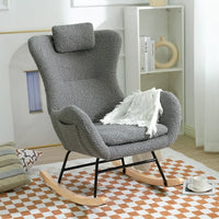 Nursery Rocking Chair Teddy Upholstered Glider Rocker, Rocking Accent Chair Padded Seat with High Backrest, Armchair Comfy Side Chair for Living Room Bedroom Offices, 26.38 "W* 34.25"D *36.22 "H, Gray