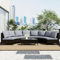 Outdoor 5-Piece Half-Moon Sectional Furniture Set, Patio Curved Sofa Set, All-Weather PE Rattan Wicker Conversation Set with Tempered Glass Table 8 Pillows 4 Cushions for Garden Backyards Pools, Gray