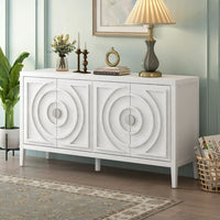 Sideboard Cabinet, Retro Sideboard Storage Cabinet with Circular Groove Design Round Metal Handle, Entryway Cabinet Sideboard Buffet Cabinet with Storage for Living Room Kitchen Dining Room, White