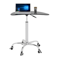 Small Standing Desk Adjustable Height Rolling Desk with Lockable Wheels and Black Tempered Glass Table Mobile Portable Computer Desk on Wheels for Home Office (Adjustable Range 24.2 "~32.7 ")