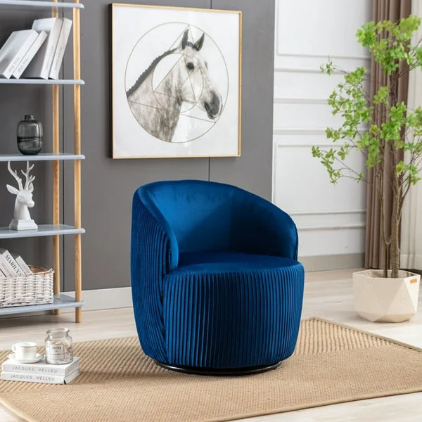 Swivel Accent Barrel Chair for Living Room, Velvet Fabric Swivel Armchair, Small Accent Round 360° Swivel Club Chairs, Modern Upholstered Arm Chair for Bedroom, Office, Hotel, Lounge, Dark Blue