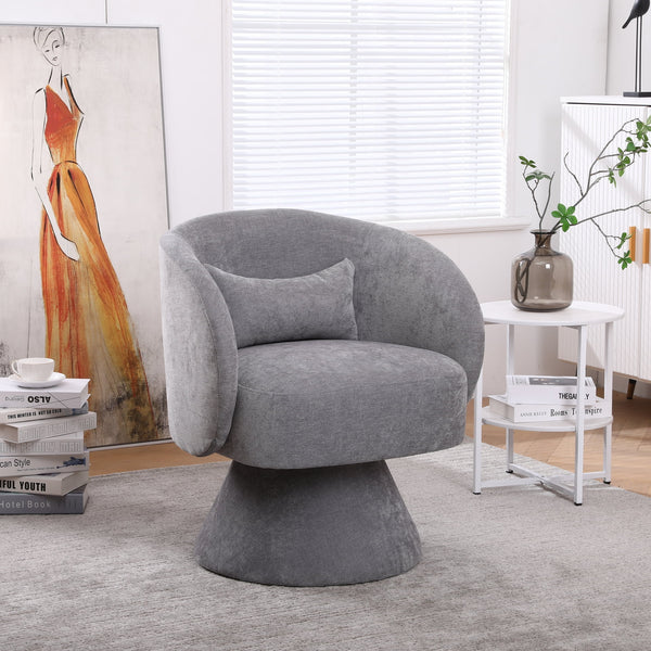 Swivel Accent Chair Armchair, Round Barrel Chair Comfy Linen Fabric Accent Sofa Chair Club Chair Leisure Chair for Bedroom Living Room Lounge Hotel Office, Light Gray