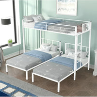 Triple Twin Bunk Bed, Metal 3 Bunk Beds Frame with Built-in Shelf and Slat Locks, Triple Bunk Bed for Children, Adult, Teens, Converted into Three Single Bed, White