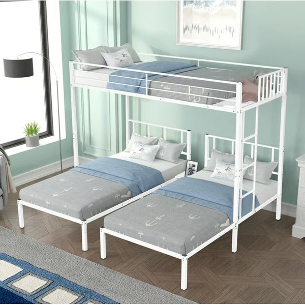 Triple Twin Bunk Bed, Metal 3 Bunk Beds Frame with Built-in Shelf and Slat Locks, Triple Bunk Bed for Children, Adult, Teens, Converted into Three Single Bed, White