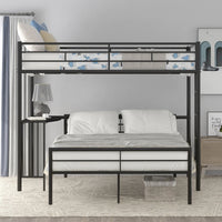 Twin over Full Loft Bunk Bed with Desk, Heavy-Duty Metal Bed Frame with Ladder and Guardrail for Kids Teens Boys Girls Adults, Convertible to a Platform Bed and Loft Bed, No Box Spring Needed, Black