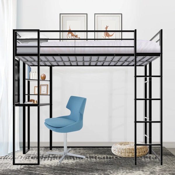 Twin Loft Bed with Desk and 2-tiers Storage Shelves, Metal Bed Frame with Double Ladders and 12.2inch High Guardrail, High Loft Bed for Kids Teens, Black (4.7) 4.7 stars out of 3 reviews 3 reviews