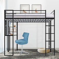 Twin Loft Bed with Desk and Shelves for Teens Adult, Loft Bed Frame with 2 Built-in Ladders, 12.2" H Safety Guardrail,Noise Free, No Box Spring Needed, 79.53”L x 42.13”W x 72.01”H