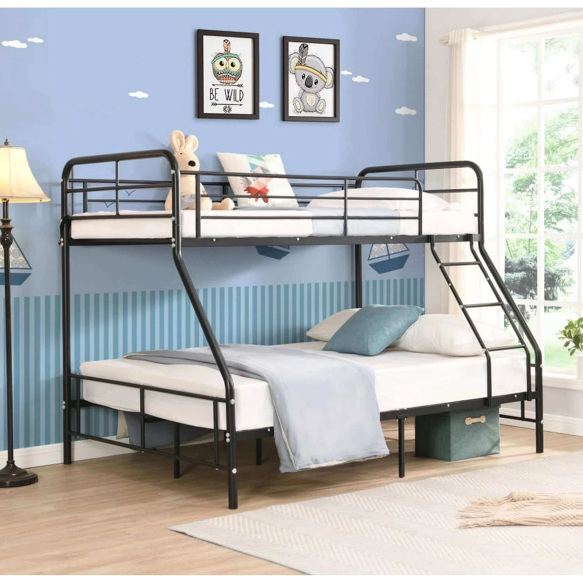 Twin-Over-Full Metal Bunk Bed, Heavy Duty Metal Bed Frame with 11" Under-Bed Storage, Bunkbed with Guard Rails & Flat Ladder Stairs & Slats Support, Space-Saving Kids Bed, No Box Spring Needed