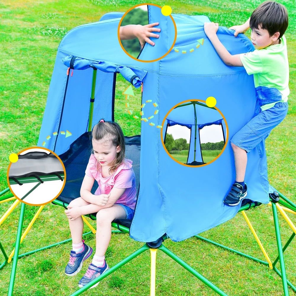 Upgraded 10FT Climbing Dome with Canopy and Playmat for Kids 3 to 10, Outdoor Play Equipment Dome Climber Supporting 1000lbs, Jungle Gym Playground Play Center, Rust & UV Resistant, Gift for Kids