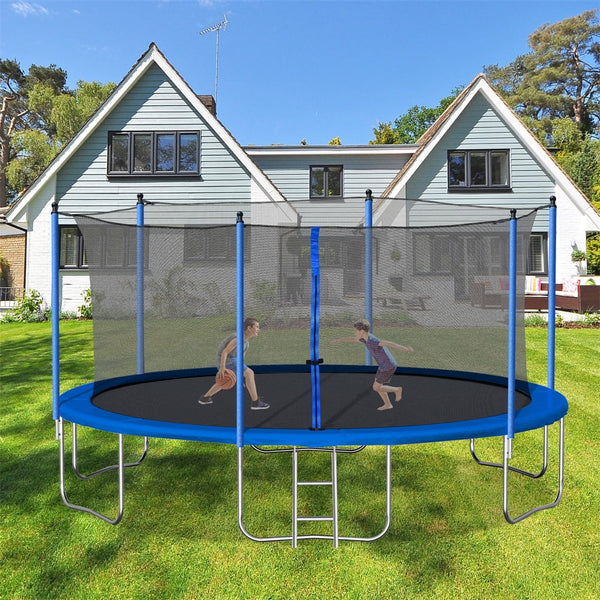 Upgraded 14FT Trampoline for Kids Teens, Recreational Trampoline with Safety Enclosure Net and Ladder, ASTM Approved Reinforced Outdoor Sports Fitness Trampolines, Blue