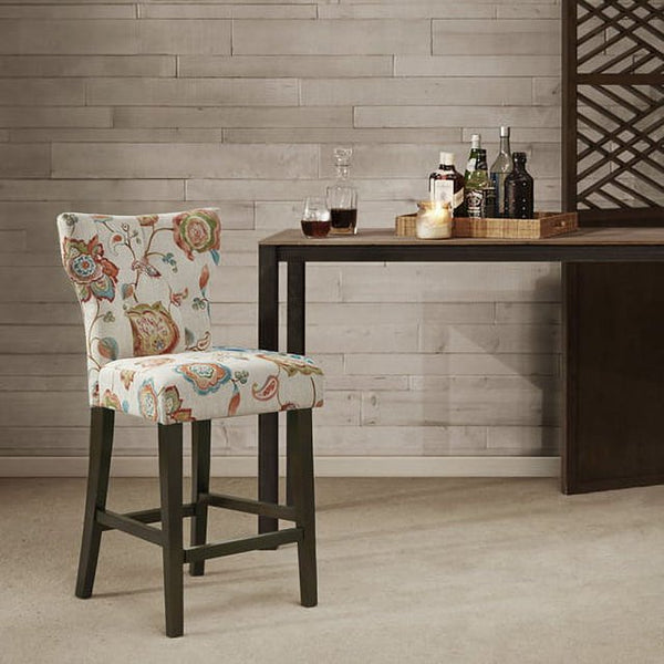 Upholstered Counter Bar Stool, Modern Counter Height Dining Chair with Button Tufted Backrest and Solid Wood Footrest, Home Kitchen Island Wooden Bar Chairs, Easy Assembly, Multicolor