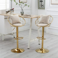 Velvet Bar Stools Set of 2,Swivel Barstool with Gold Base & Footrest,Height Adjustable Bar Chair,Upholstered Counter Height Dining Chair,Kitchen Island Chair for Living Room Pub Office,Off White