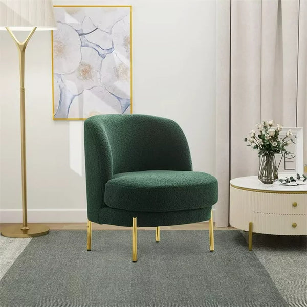 Velvet Living Room Chair, Cute Barrel Chair with Golden Adjustable Metal Legs, Boucle Fabric Upholstered Leisure Single Sofa Club Chair, Green