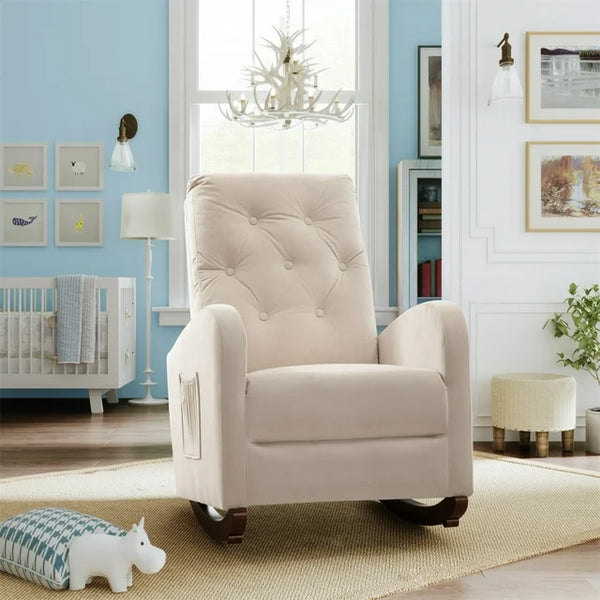 Velvet Rocking Chair Modern Upholstered Nursery Rocking Armchair