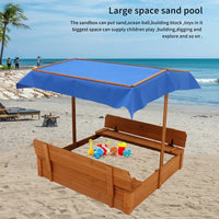 Wood Sandbox with Cover,Sand Box with 2 Bench Seats for Aged 3-8 Years Old,Sand Boxes Sand Pit for Backyard Garden Beach Patio Outdoor,Natural Wood