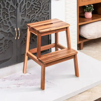 Wooden 2 Step Stool for Children and Adults, Kitchen Step Stool with 250lbs, Multifunctional Large Step Helper for Toilet, Bathroom and Bedroom, 16.9"D x 15.4"W x 19.6"H, Natural