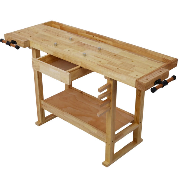 Wooden Workbench,Rubberwood Workbench with 1 Drawer,Work Bench for Garage Workshop and Home,Natural