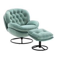 Velvet Swivel Accent Chair with Ottoman Set, Modern TV Chair with Metal Base Frame and Footrest, Comfy Armchair with 360 Degree Swiveling for Living Room, Reading Room and Bedroom, Teal