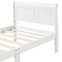 Twin Size Wood Platform Bed, Platform Bed Frame Mattress Foundation Sleigh Bed with Headboard Footboard, Wood Slat Support, White