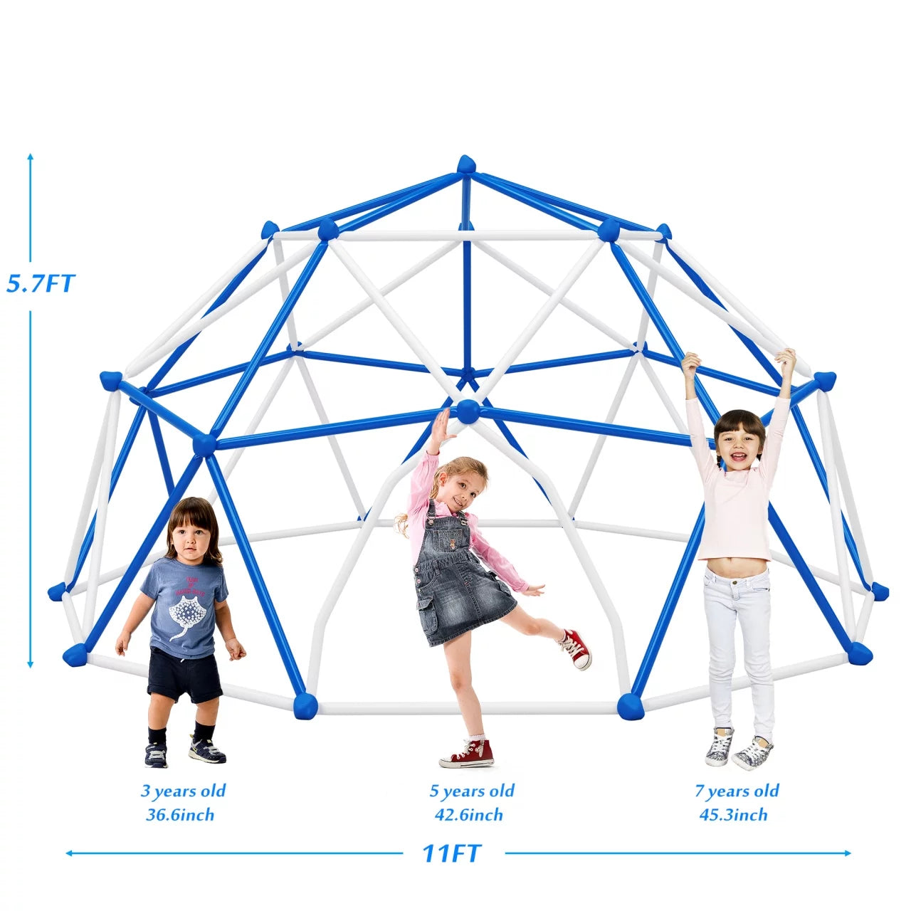 11ft Climbing Dome, Geometric Dome Climber Supporting 900LBS with Rust & Uv Resistant, Geo Jungle Gym, Much Easier Assembly, Be Applicable Backyard Jungle Gym Outdoor Garden, Blue