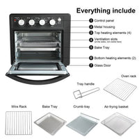 Toaster Oven 25L Large Capacit, Multi-function Stainless Steel Finish Family Size Air Fryer Oven, 6 Accessories Included,Black/ Matte Stainless