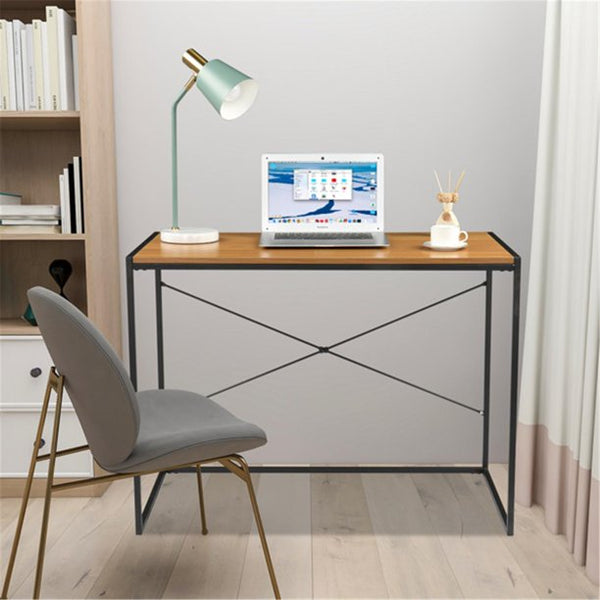 39''L Computer Desk with X-shaped Frame Design, Small Desk for Home and Office, Light Walnut Color