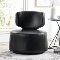 Swivel Barrel Chair, Accent Round 360° Swivel Club Chairs, Upholstered PU Modern Arm Chairs for Living Room, Nursery, Bedroom, Office, Hotel (Black-PU)