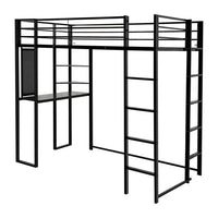 Twin Size Loft Bed with Desk and Shelves for Kids, Metal Bed Frame with 2 Built-in Ladders Hold Up to 200lbs for Bedroom