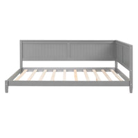 Full Size Daybed, Wooden Low Platform Bed Frame with L-shaped Headboard and Sturdy Slats Support, Multi-Functional Sofa Bed for Kids Adults Bedroom, No Box Spring Needed, Gray
