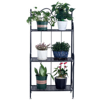 3 Tier Foldable Black Metal Indoor Plant Stand, Display Shelf Rack, 3 Flower Pot Holder Shelves Planter Display Storage Shelf for Home Garden Patio Bathroom Living Room